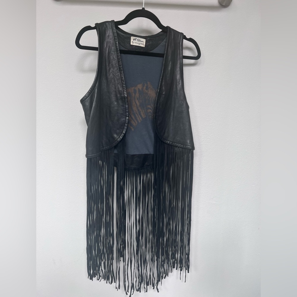 TORN BY RONNY KOBO Leather Fringed Vest